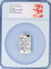 2022 PROOF Dragon 1oz .9999 Silver Rectangular $1 Dollar Bar COIN NGC PF 70 FR picture