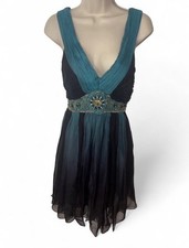EUC Vintage Y2K Sue Wong Black Teal Beaded Evening Cocktail Dress Size 8 picture