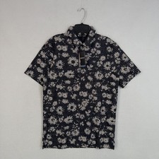 Travis Mathew Polo Mens Medium Black Floral Shaded Grove Golf Performance Preppy picture