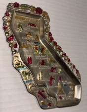 Vintage California State Map Small Metal Souvenir Tray Japan made Kitsch MCM picture