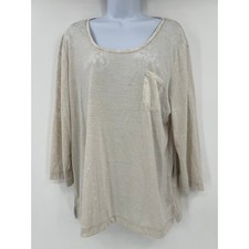 Zenergy by Chicos Oatmeal Slub Burnout Knit Pocket Top Size 3 XL Beige NEW picture