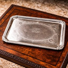 Heavy Silverplate Antique Victorian Aesthetic Movement Ornate Rectangle Tray picture
