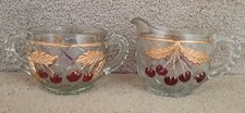 Mosser - Northwood Cherry Lattice? Cherry & Cable? Creamer + Sugar Bowl, Vintage picture