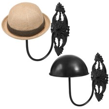 MyGift Set of 2 Antique Style Wall Mounted Black Metal Hat and Wig Display Racks picture