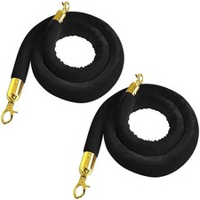 2Pcs Elegant Black Velvet Stanchion Rope - 5ft Crowd Control with Gold Hooks picture