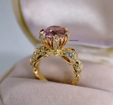 Edwardian Art Deco 3Ct Round Cut Pink Sapphire Women Ring 14K Yellow Gold Plated picture