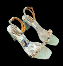 Badgley Mischka Women’s Silver Rhinestone Strappy Ankle Strap Sandals 9.5 picture