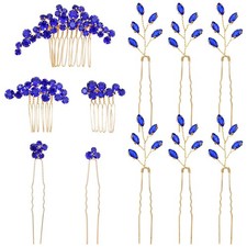inSowni 11 Pieces Vintage Royal Blue Headpieces Party Prom Wedding Bridal Rhi... picture
