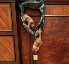 Bear & deer carved wooden walking stick for men women walking cane handmade W1 picture