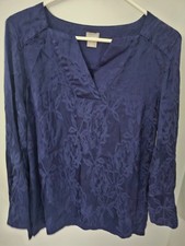 Chicos Womens Navy Blue Floral Blouse Size 2 picture