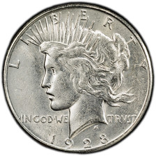 1928-S High-End PCGS AU55 Peace Dollar | Blast White | 40th Anniversary Label picture
