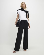 River Island Womens Black Twill Wide leg Joggers Size M picture
