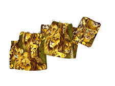 Vintage 1970s Set 3 Curtains Rare Lion Print Valances Pinch Pleat Tiger African  picture