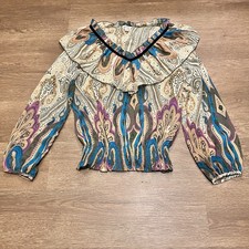 NICOLA Paisley Print Blouse | Boho Peasant Top with Velvet Tie | Size S picture