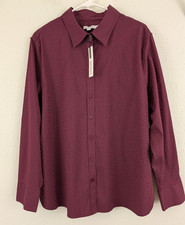 Chico's sz 3.5 or US 18 Animal Print Shirt no iron burgundy long sleeves 3634 picture