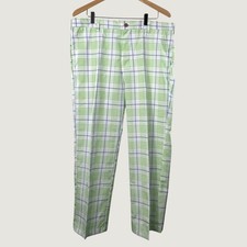 IZOD Golf Pants 34/29 Green Blue Plaid Straight Fit Sun Control Wicking NEW picture