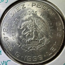 1956 Mexico 10 Pesos Hidalgo Silver Coin (C) picture