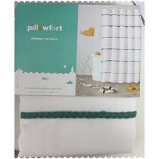 NEW Pillowfort Fabric Shower Curtain - White  Multi-Stripe  - 72” x 72” picture