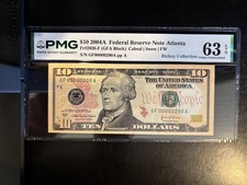 DBR 2004-A $10 Atlanta Fr. 2039-F PMG 63 EPQ Seven Zeroes Low Serial GF00000200A picture