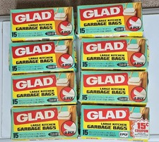 Vintage GLAD Large Kitchen Garbage Bags Lot 8 NOS 15 Ct 2 Ply Retro USA picture