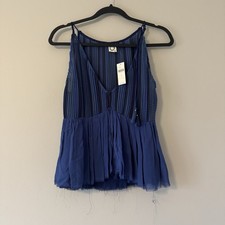 NWT Akemi + Kin Anthropologie Small Tank Top Blue Sleeveless Pleated Peplum Boho picture