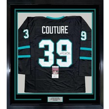 Framed Autographed/Signed Logan Couture 35x39 San Jose Black Jersey JSA COA picture