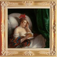 Handmade Old Master-Art Antique Oil Painting women girl book on canvas 30