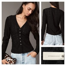 Anthropologie Maeve Textured Eyelet Top Black Onyx Size Small NWT $88 picture