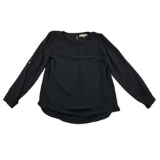 LOFT Womens Black Pintuck Pleated Yoke Roll Tab Sleeve Blouse Size M 477582 picture