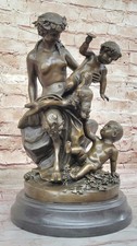 Handmade Clodion Signed Bronze: Female Satyr  Baby Satyr Art Statue picture