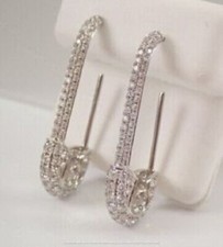 1.10Ct Lab-Created Diamond SAFETY PIN Hoop Style Earrings 14K White Gold Finish picture