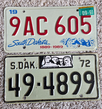 Vintage South Dakota Embossed License Plates 1972 & 1990 picture