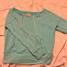 Aerie Green Pullover Hoodie Women’s Size S Solid Knit Drawstring Pockets picture