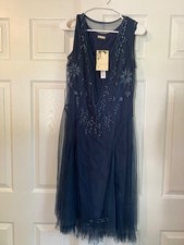 NWT Age of Love by Nataya Navy Blue Embroidered Mesh Midi Dress Small picture