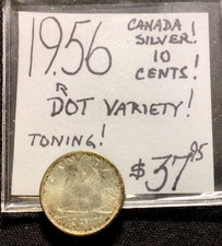 1956 Canada Silver 10 Cent Dot Variety Toning ENN Coins picture