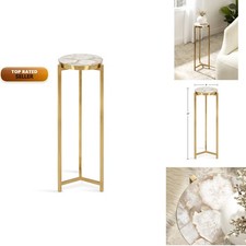 Kate And Laurel Aguilar Modern Drink Table, 9 x 9 x 23, Natural Stone And Gold picture