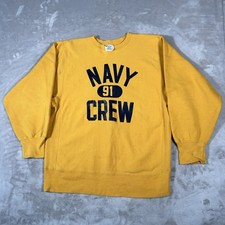 Vintage 80s Champion Reverse Weave Navy Crew 91 XL Warmup Tag Military Made USA picture