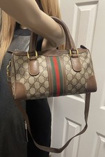 AUTH Gucci GG Supreme Monogram Web Stripe Zip Satchel Top Handle w/Strap Vintage picture