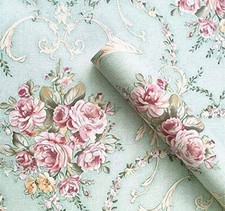 Vintage Light Green Rural Rose Adhesive Paper Shelf Liner Funitures Dresser picture