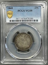1868   SEATED LIBERTY QUARTER   PCGS  VG 8    KEY DATE picture