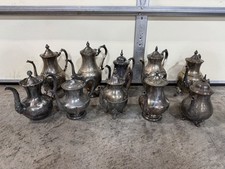 Vintage Lot Of Silverplate Antique Tea Pots 10 Sheridan & Various Brands picture
