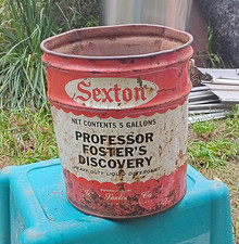 Sexton Vintage Professor Foster's Discovery 5 Gallon Metal Can Red/White Gas picture