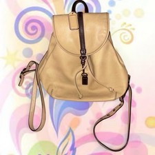 RARE VTG Y2K Coach Beige Drawstring Mini Legacy Leather Backpack Bag, EUC picture
