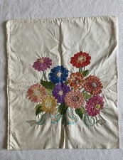 Hand Stitched Vintage 1940s Cushion Cover Zinnia Flower Bouquet Cottagecore picture