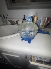 Jeannette Glass Vintage Blue Thumbprint Candy Dish picture