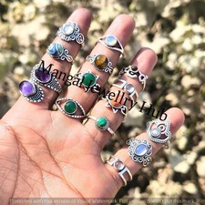 Opalite & Mix Gemstone Rings Lot 925 Sterling Silver Plated Wholesale Jewellery picture