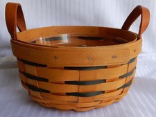 Longaberger 2001 Small Round Basket Leather Handles & Protector Insert picture