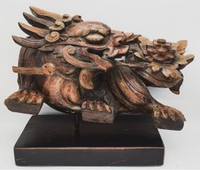 Antique 18 C Japanese Edo Wood Carving Shishi Lion Peony Temple Kibana 14 Lbs picture