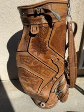Incredible Vintage Hand Tooled Leather Golf Bag - Mayan Warrior Mayan Calendar picture
