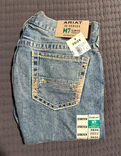 Ariat Men's Slim Straight Blue Denim Jeans Light Wash Mid Rise Stretch 5-Pocket picture